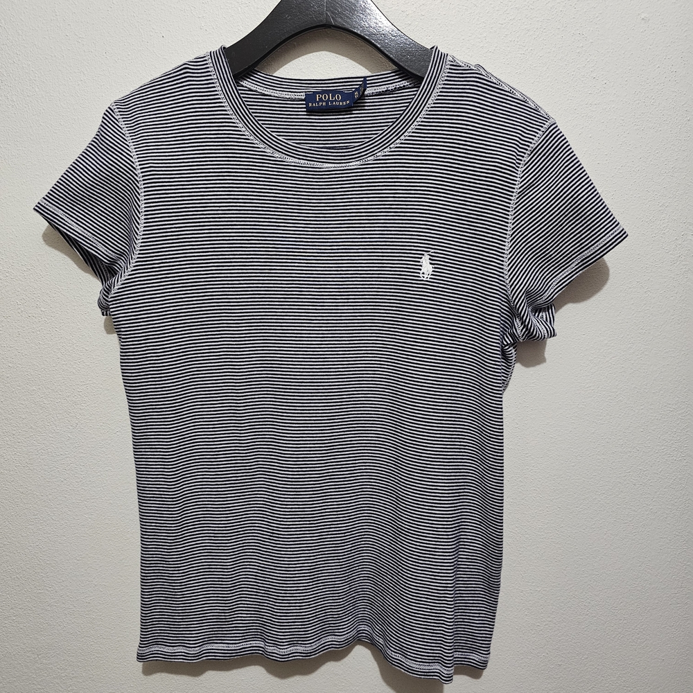 💖3x$15💖 Ralph Lauren Navy and White Striped T-Shirt
